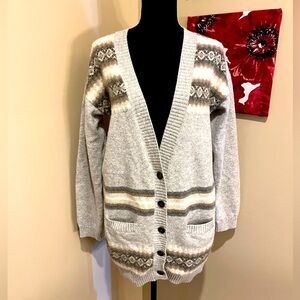 Gap Lambswool Cozy Neutrals Fair Isle Cardigan Sweater, size Large